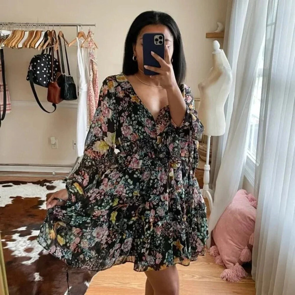 Free People Closer To The Heart Floral Tiered Puff Sleeve Dress Size Medium - Picture 13 of 13